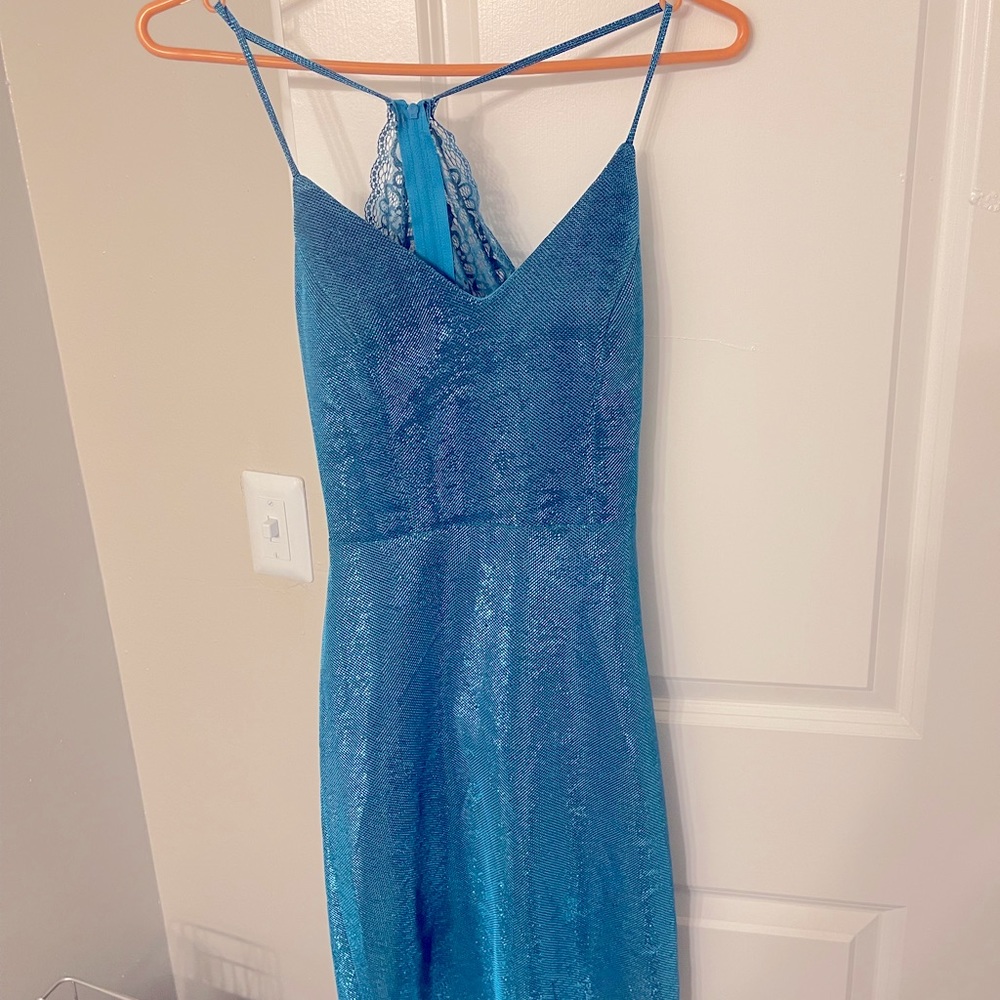 Sequin blue mini dress with lace back, perfect for night out/date night/etc